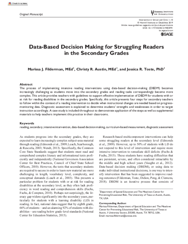 (PDF) Data-Based Decision Making for Struggling Readers in the ...