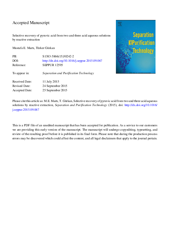 (PDF) Selective recovery of pyruvic acid from two and three acid ...