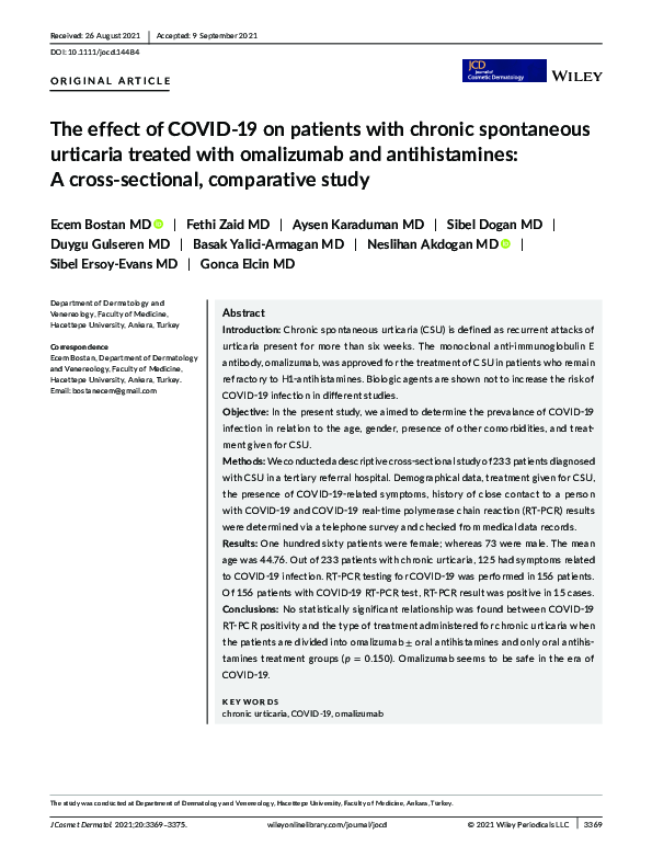 (PDF) The effect of COVID‐19 on patients with chronic spontaneous ...