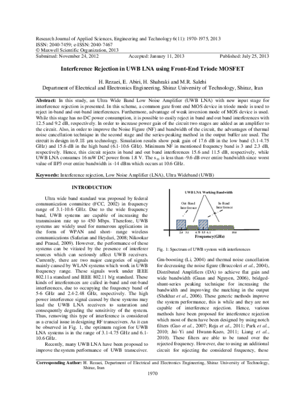 (PDF) Interference rejection in UWB LNA using front-end triode MOSFET