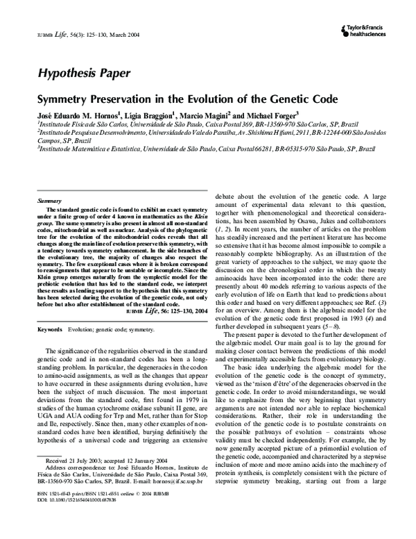 (PDF) Symmetry Preservation in the Evolution of the Genetic Code