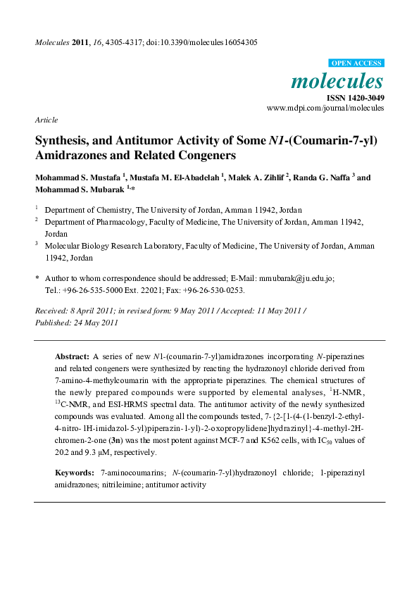 (PDF) Synthesis, and Antitumor Activity of Some N1-(Coumarin-7-yl ...