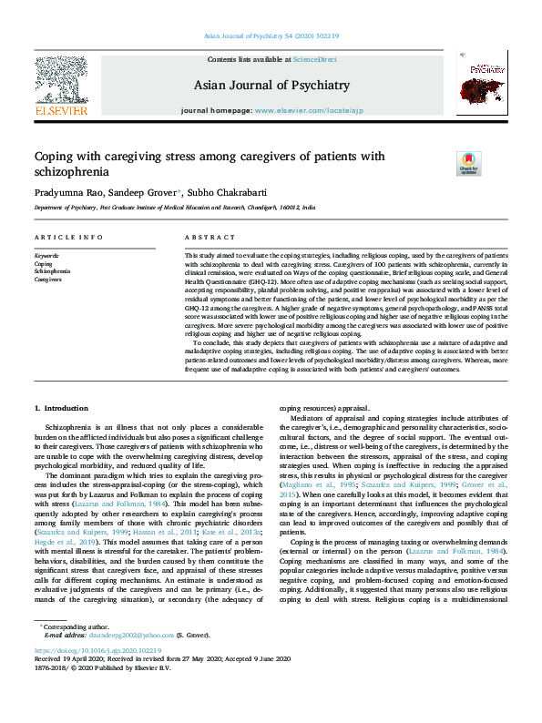 (PDF) Coping with caregiving stress among caregivers of patients with ...