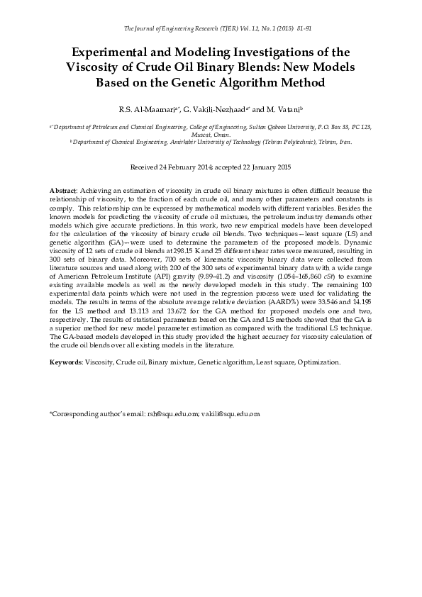 (PDF) Experimental and Modeling Investigations of the Viscosity of ...