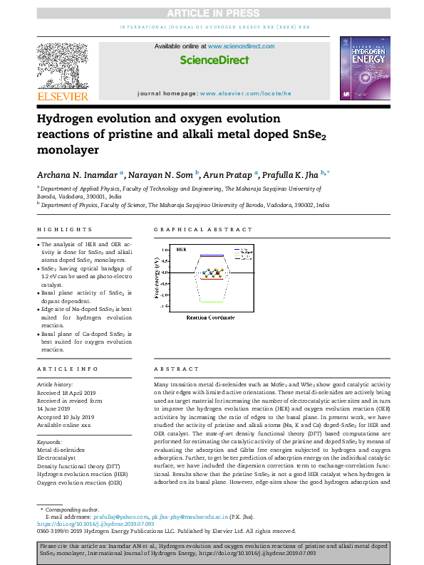 (PDF) Hydrogen evolution and oxygen evolution reactions of pristine and ...