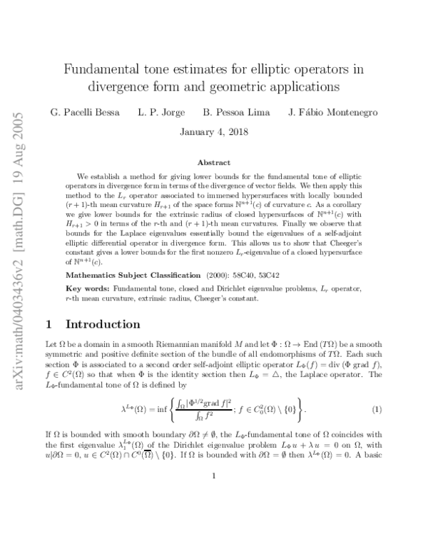 (PDF) Fundamental tone estimates for elliptic operators in divergence ...