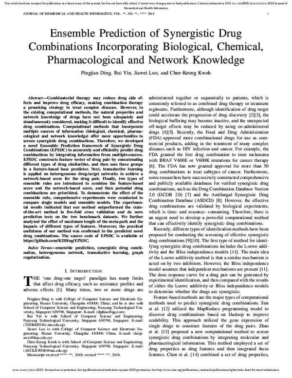 (PDF) Ensemble Prediction of Synergistic Drug Combinations ...