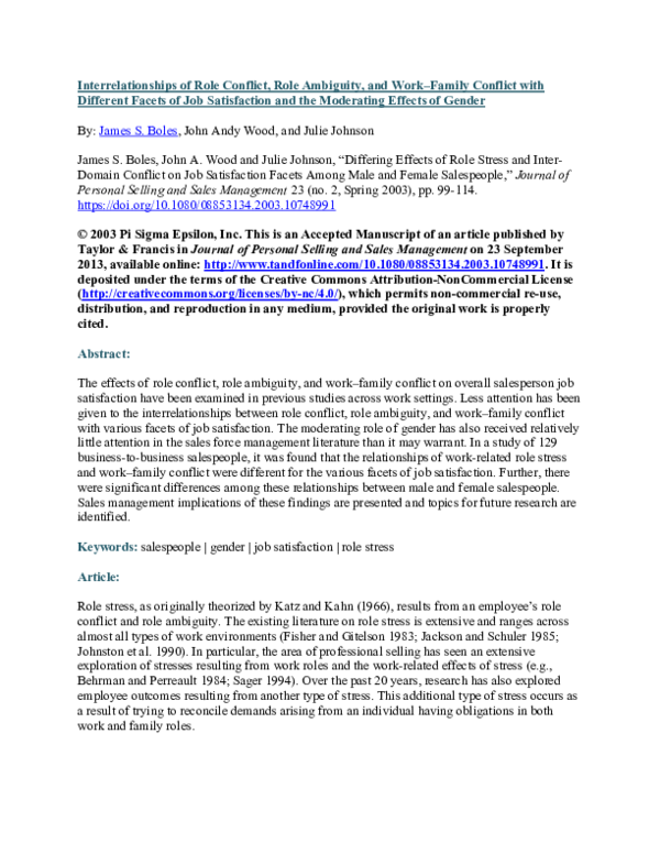 (PDF) Interrelationships of Role Conflict, Role Ambiguity, and Work ...
