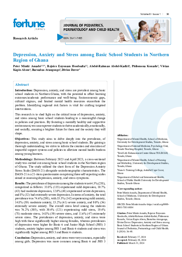 (PDF) Depression, Anxiety and Stress among Basic School Students in ...