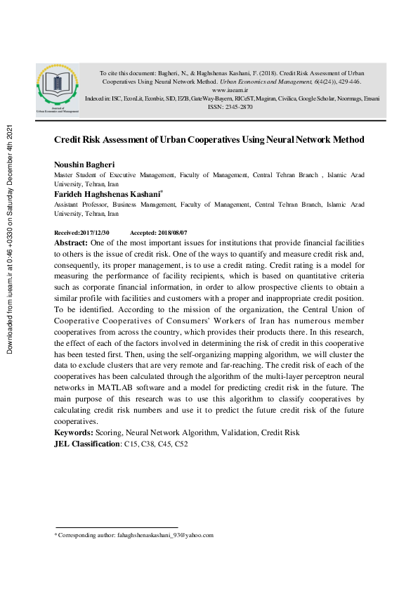 (PDF) Credit Risk Assessment of Urban Cooperatives Using Neural Network ...