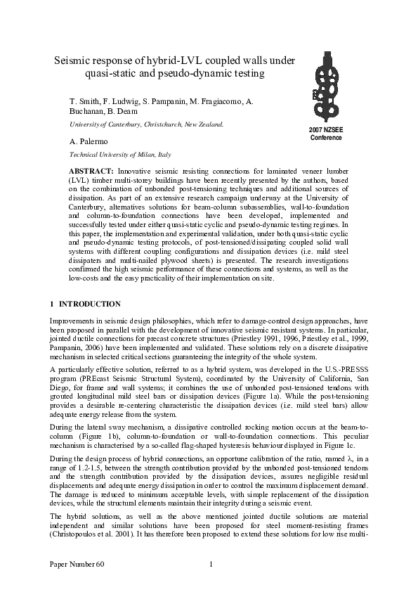 Seismic response of hybrid-LVL coupled walls under quasi-static and pseudo-dynamic testing