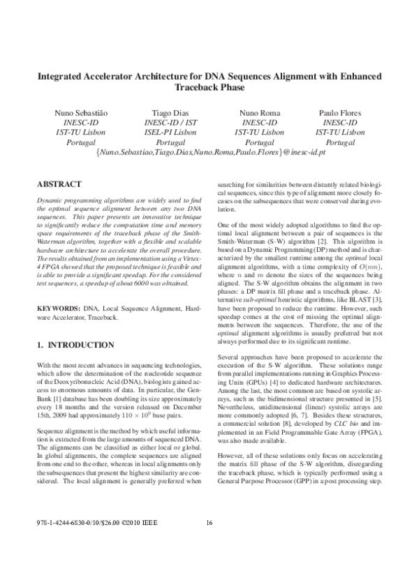 (PDF) Integrated accelerator architecture for DNA sequences alignment ...