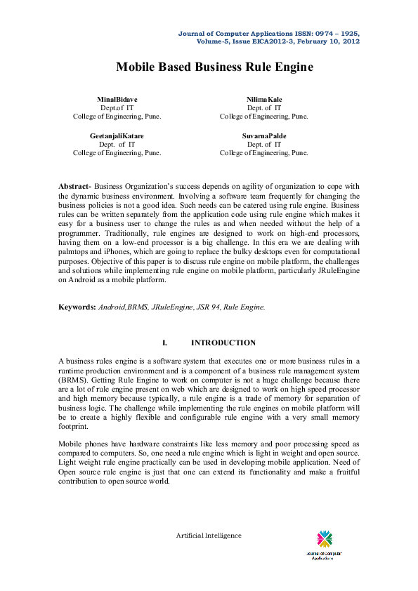 (PDF) Mobile Based Business Rule Engine - EICA216