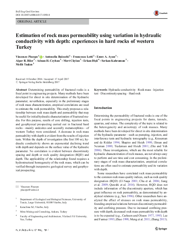 (PDF) Estimation of rock mass permeability using variation in hydraulic ...