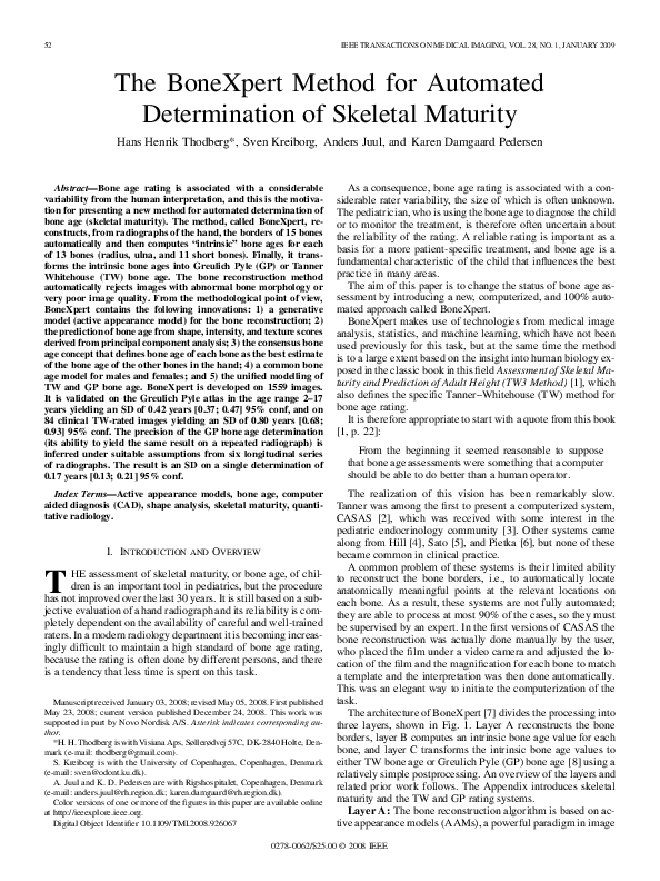 (PDF) The BoneXpert Method for Automated Determination of Skeletal Maturity