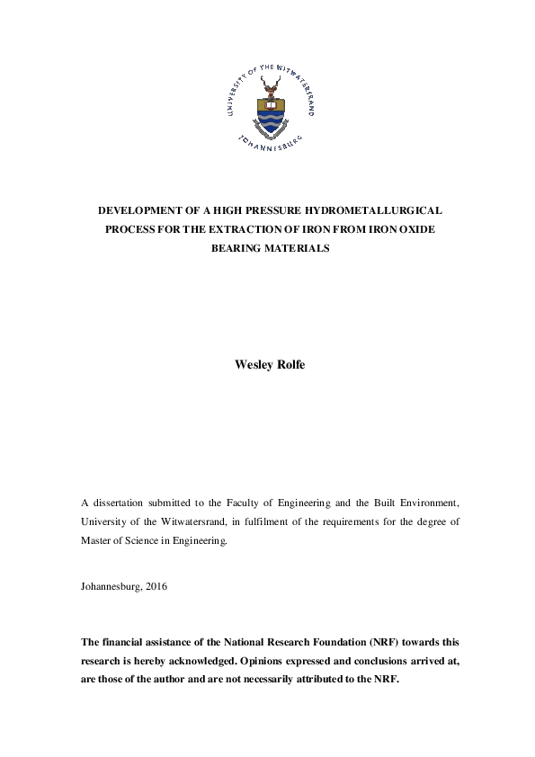 (PDF) Development of a high pressure hydrometallurgical process for the ...