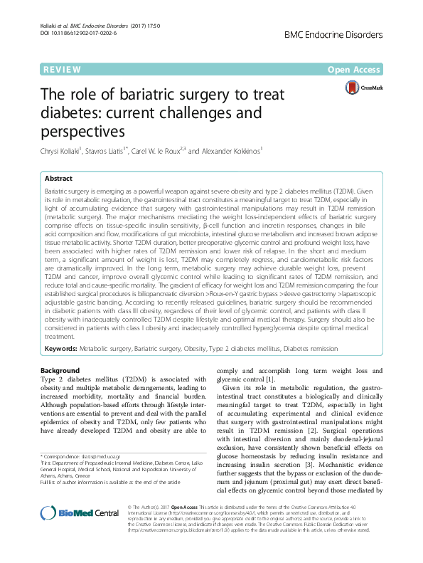 (PDF) The role of bariatric surgery to treat diabetes: current ...