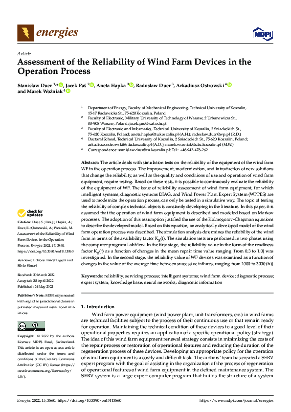 (PDF) Assessment of the Reliability of Wind Farm Devices in the ...