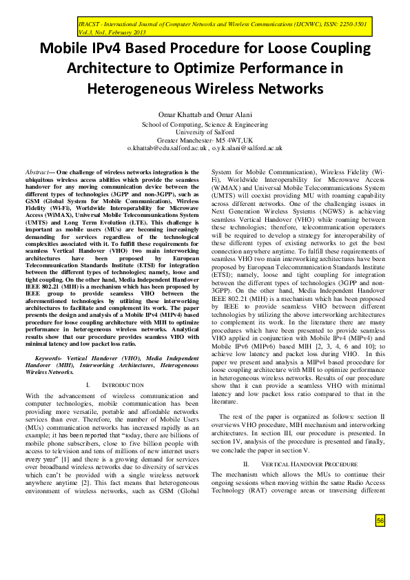 (PDF) Mobile IPv4 Based Procedure for Loose Coupling Architecture to ...
