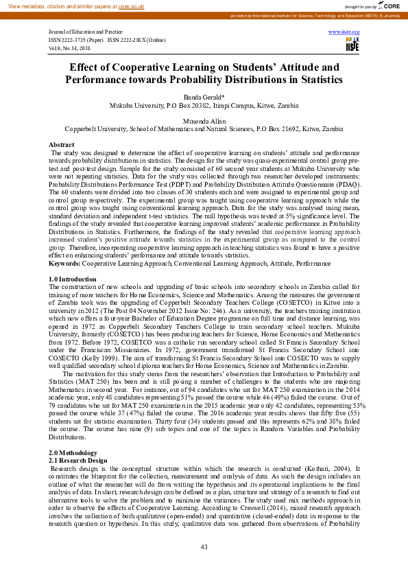 (PDF) Effect of Cooperative Learning on Students’ Attitude and ...