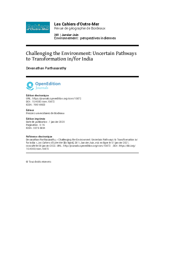 (PDF) Challenging the Environment: Uncertain Pathways to Transformation ...