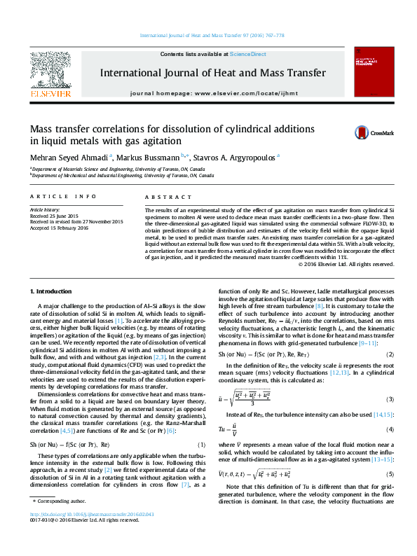 (PDF) Mass transfer correlations for dissolution of cylindrical ...