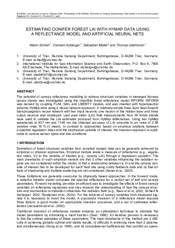 (PDF) Estimating Conifer Forest Lai with Hymap Data Using a Reflectance ...