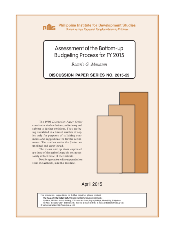(PDF) Assessment of the Bottom-up Budgeting Process for FY 2015