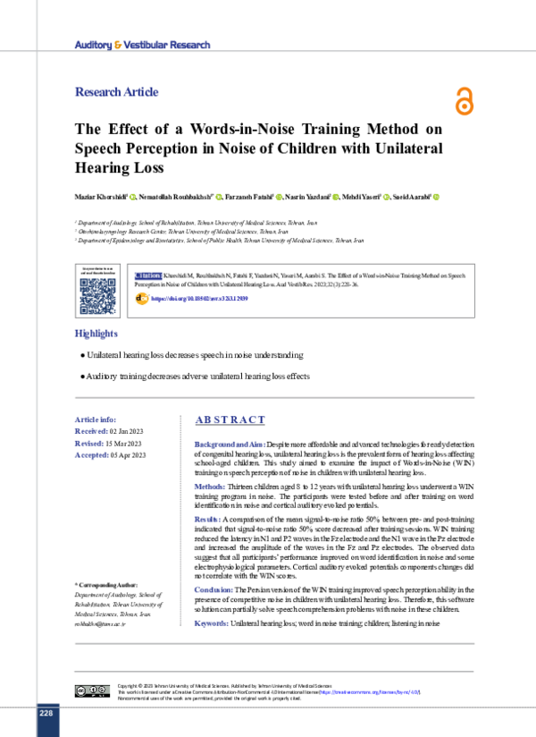 (PDF) The Effect of a Words-in-Noise Training Method on Speech ...