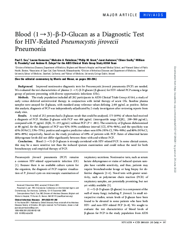 (PDF) Blood (1->3)- -D-Glucan as a Diagnostic Test for HIV-Related ...