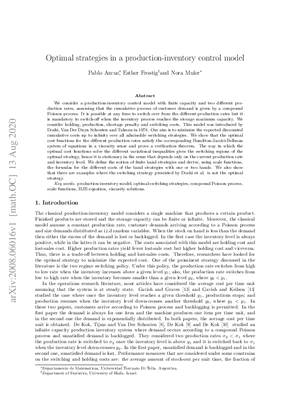 (PDF) Optimal strategies in a production-inventory control model