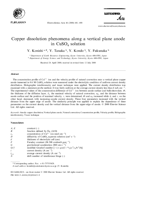 (PDF) Copper dissolution phenomena along a vertical plane anode in ...