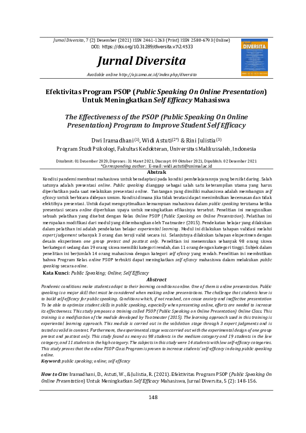 (PDF) Efektivitas Program PSOP (Public Speaking On Online Presentation ...