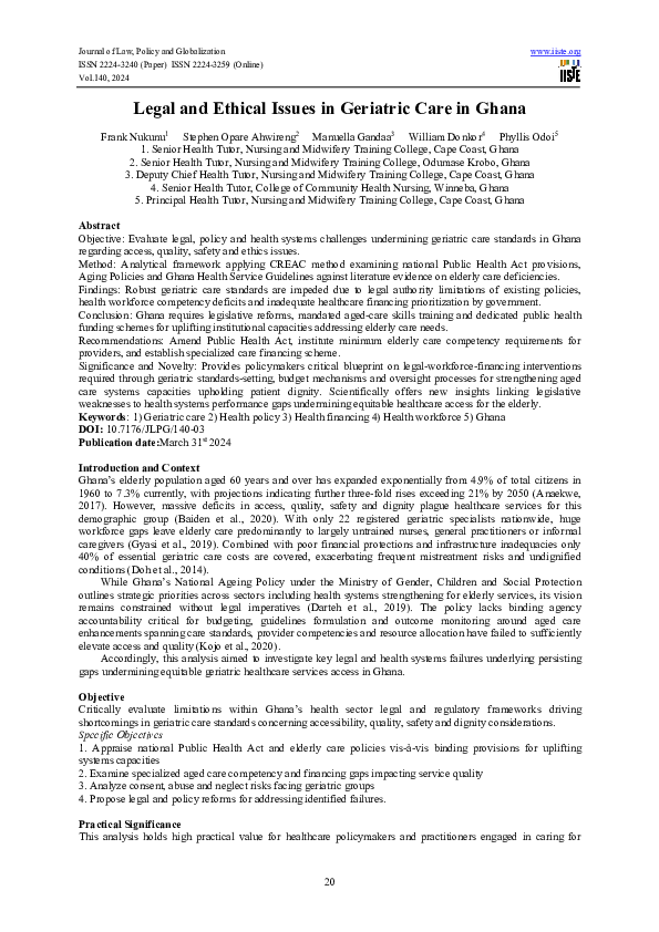 (PDF) Legal and Ethical Issues in Geriatric Care in Ghana