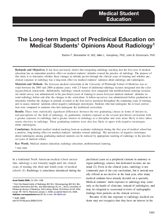 (PDF) The Long-term Impact of Preclinical Education on Medical Students ...