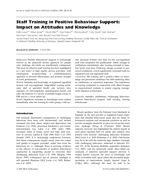 (PDF) Staff Training in Positive Behaviour Support: Impact on Attitudes ...