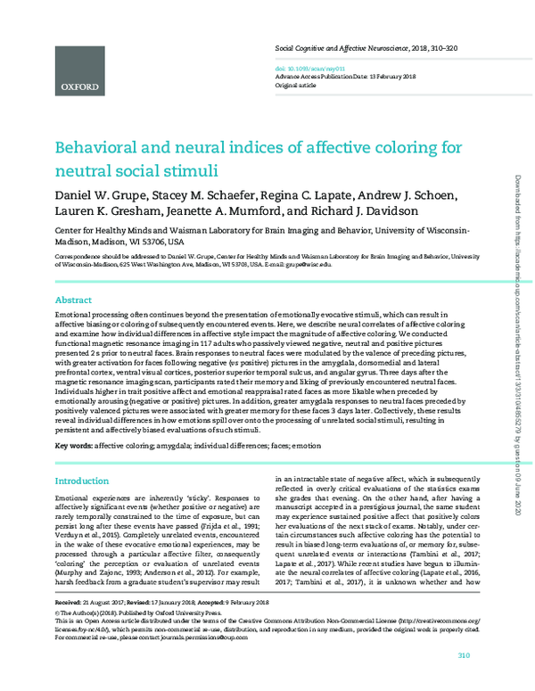 (PDF) Behavioral and neural indices of affective coloring for neutral ...