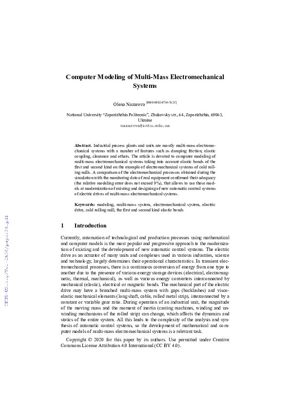 (PDF) Computer modeling of multi-mass electromechanical systems