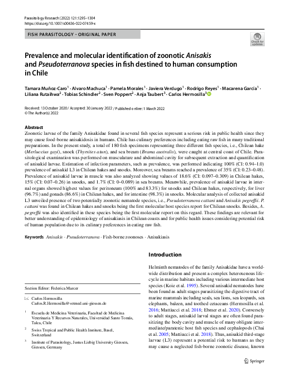 (PDF) Prevalence and molecular identification of zoonotic Anisakis and ...