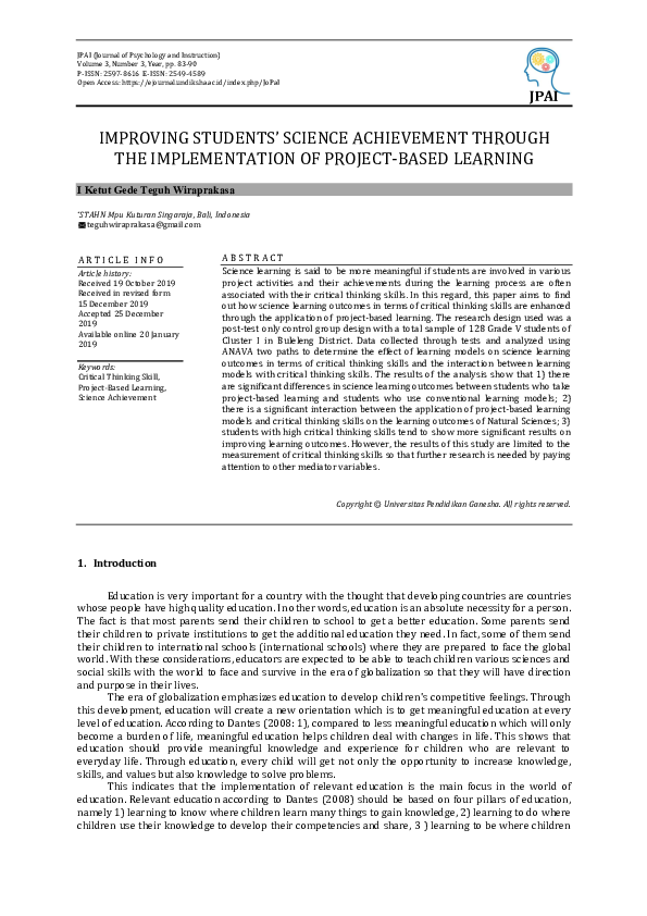 (PDF) Improving Students' Science Achievement Through The ...