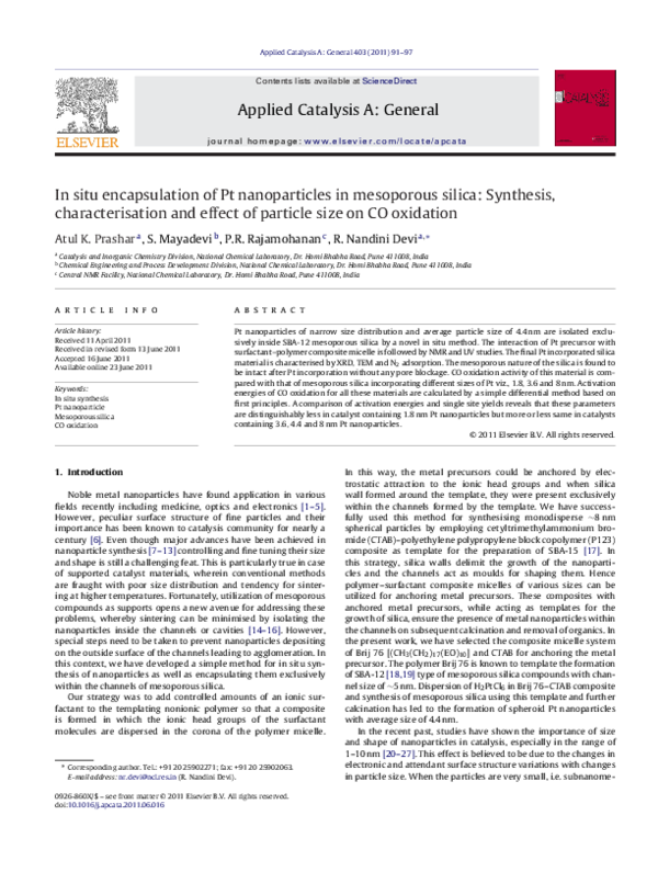 (PDF) In situ encapsulation of Pt nanoparticles in mesoporous silica ...