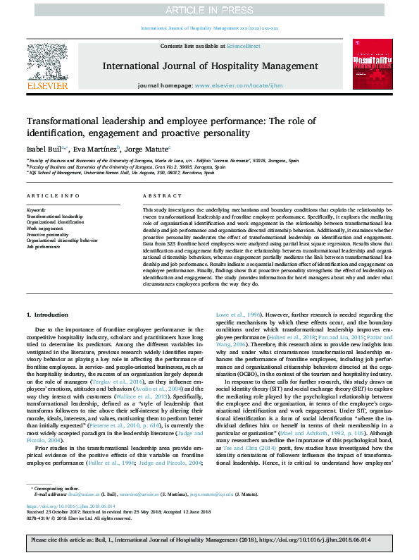 (PDF) Transformational leadership and employee performance: The role of ...