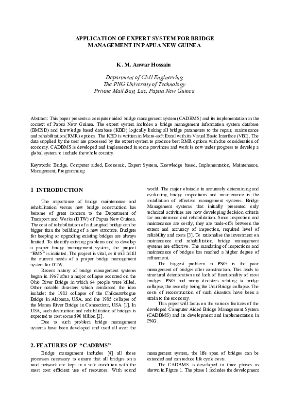 (PDF) Application of Expert System for Bridge Management in Papua New ...