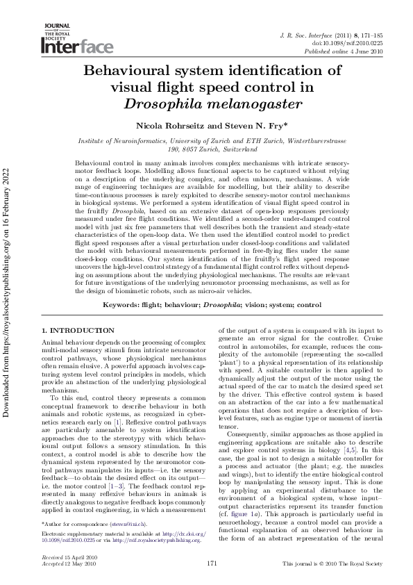 (PDF) Visual Speed Control in Drosophila Melanogaster