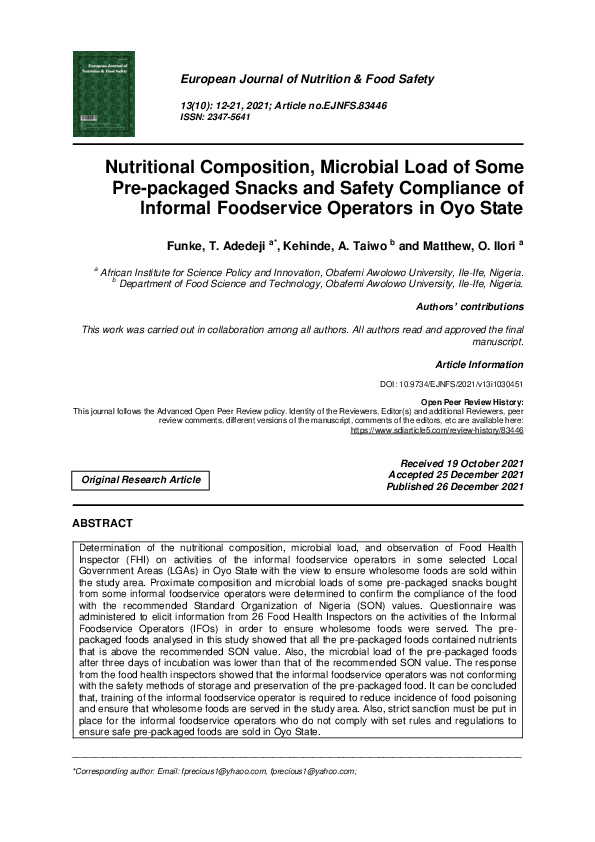 (PDF) Nutritional Composition, Microbial Load of Some Pre-packaged ...