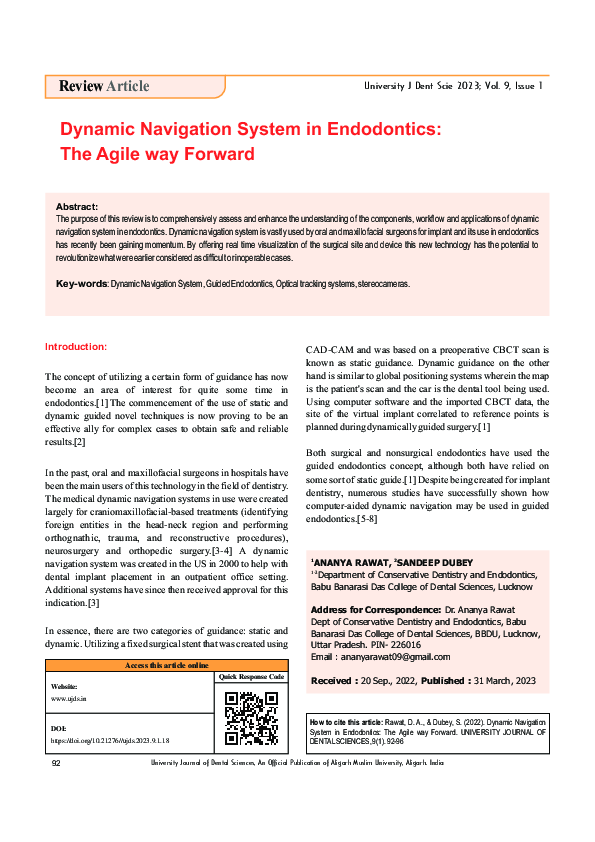 (PDF) Dynamic Navigation System in Endodontics: The Agile way Forward