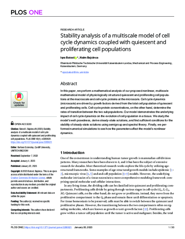 (PDF) Stability analysis of a multiscale model of cell cycle dynamics ...