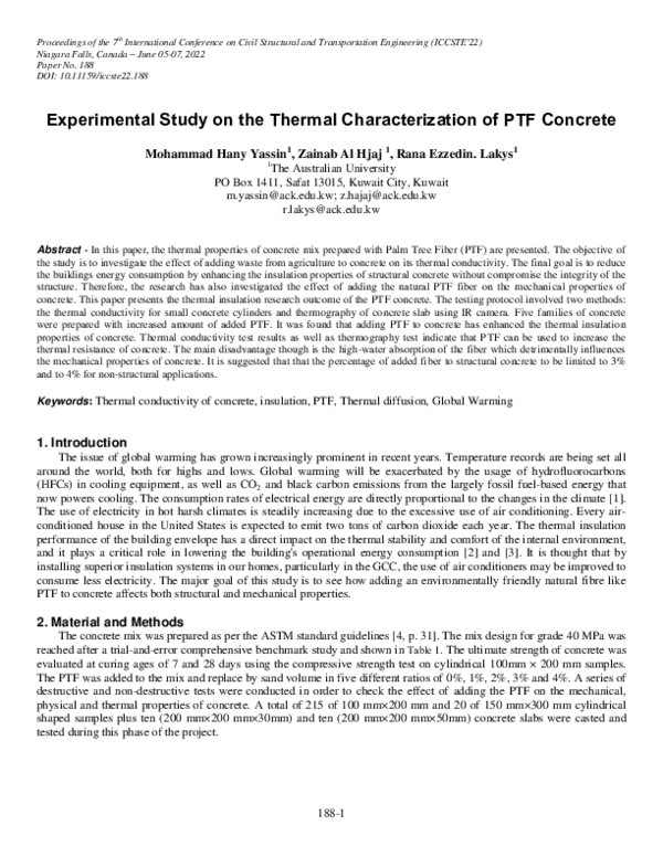 (PDF) Experimental Study on the Thermal Characterization of PTF Concrete