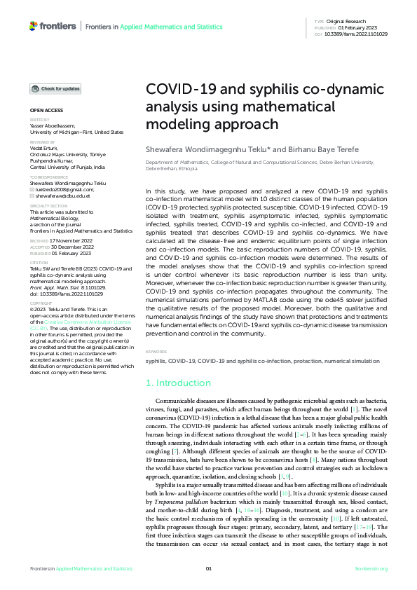 (PDF) COVID-19 and syphilis co-dynamic analysis using mathematical ...