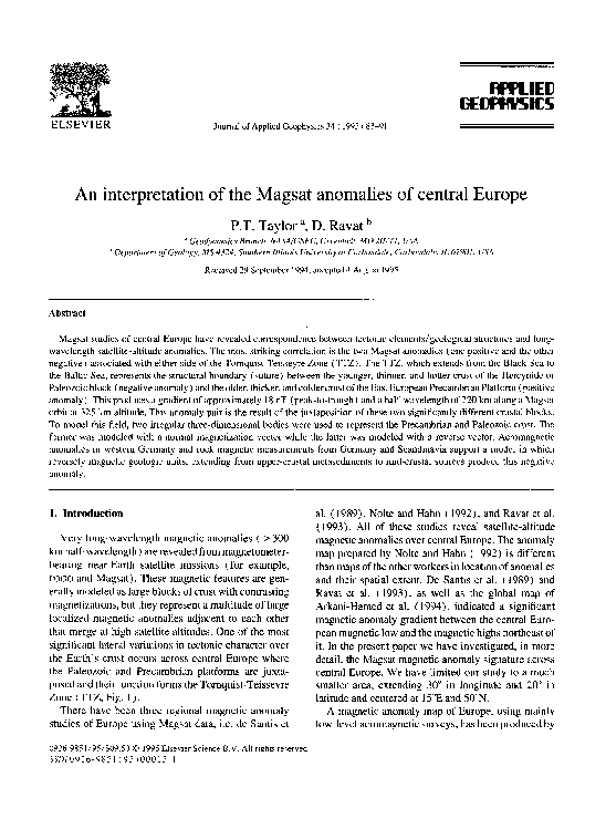 (PDF) An interpretation of the Magsat anomalies of central Europe